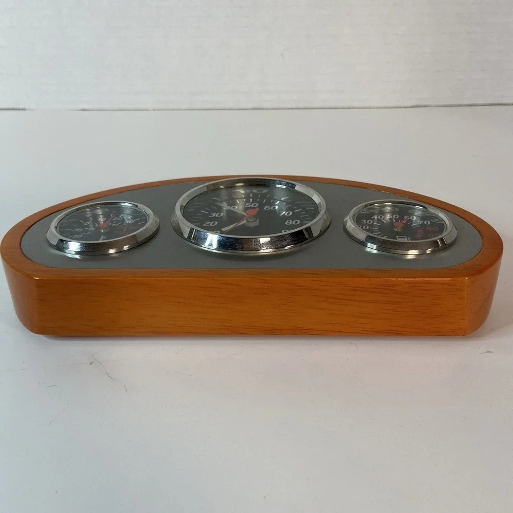 Desktop Car Dashboard Style Clock w/Time, Temp And Humidity Display Wood & Metal